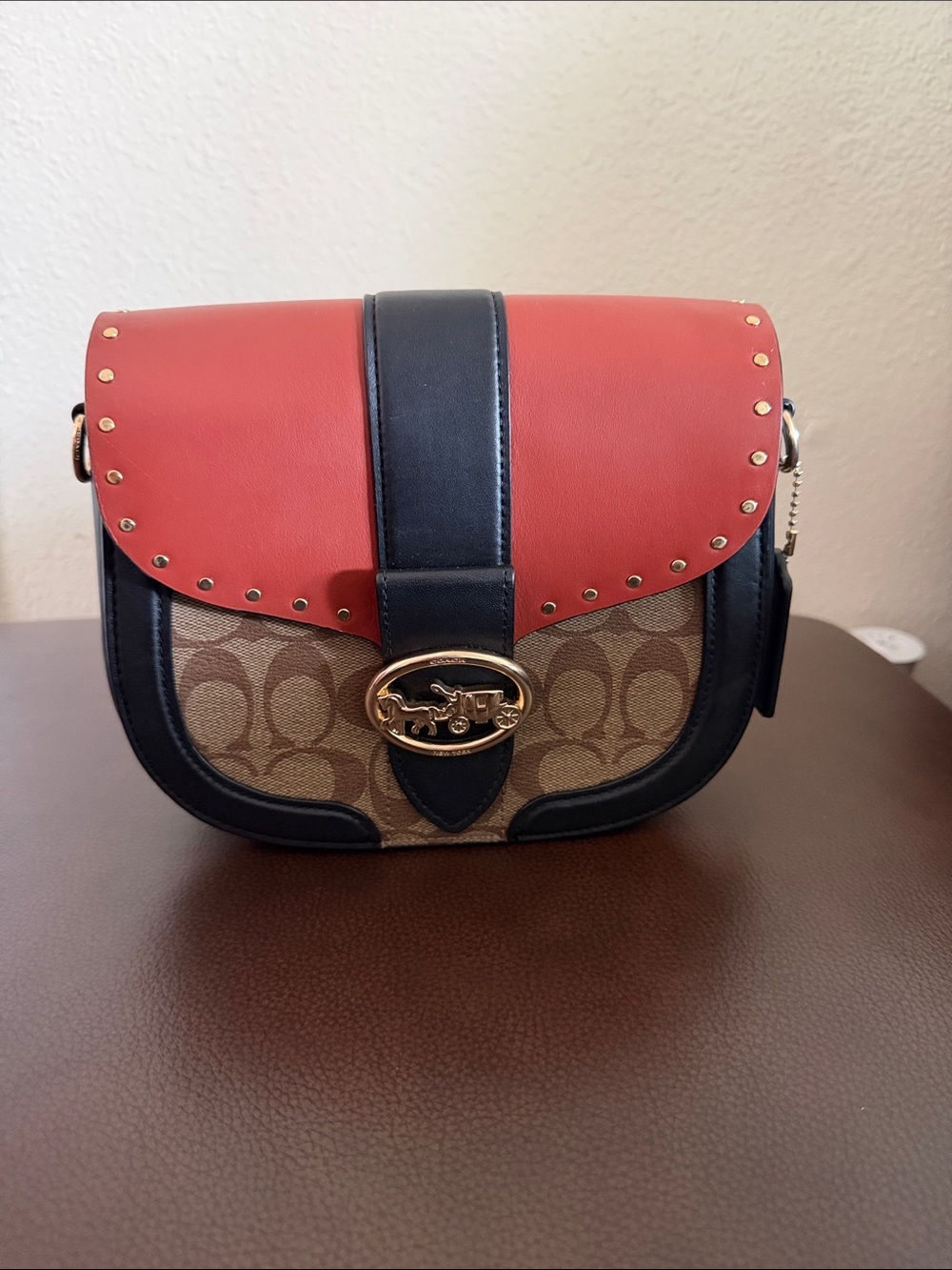 Coach Crossbody with Signature Canvas, Red Flap & Black Trim